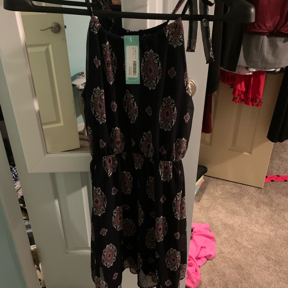 Navy printed halter dress